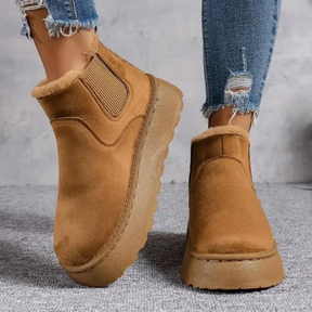 Bota Feminina de Couro Aveludada Inverno