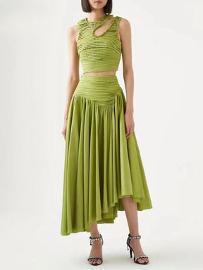 Vestido Longo Esmeralda Plissado