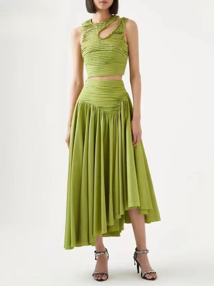 Vestido Longo Esmeralda Plissado