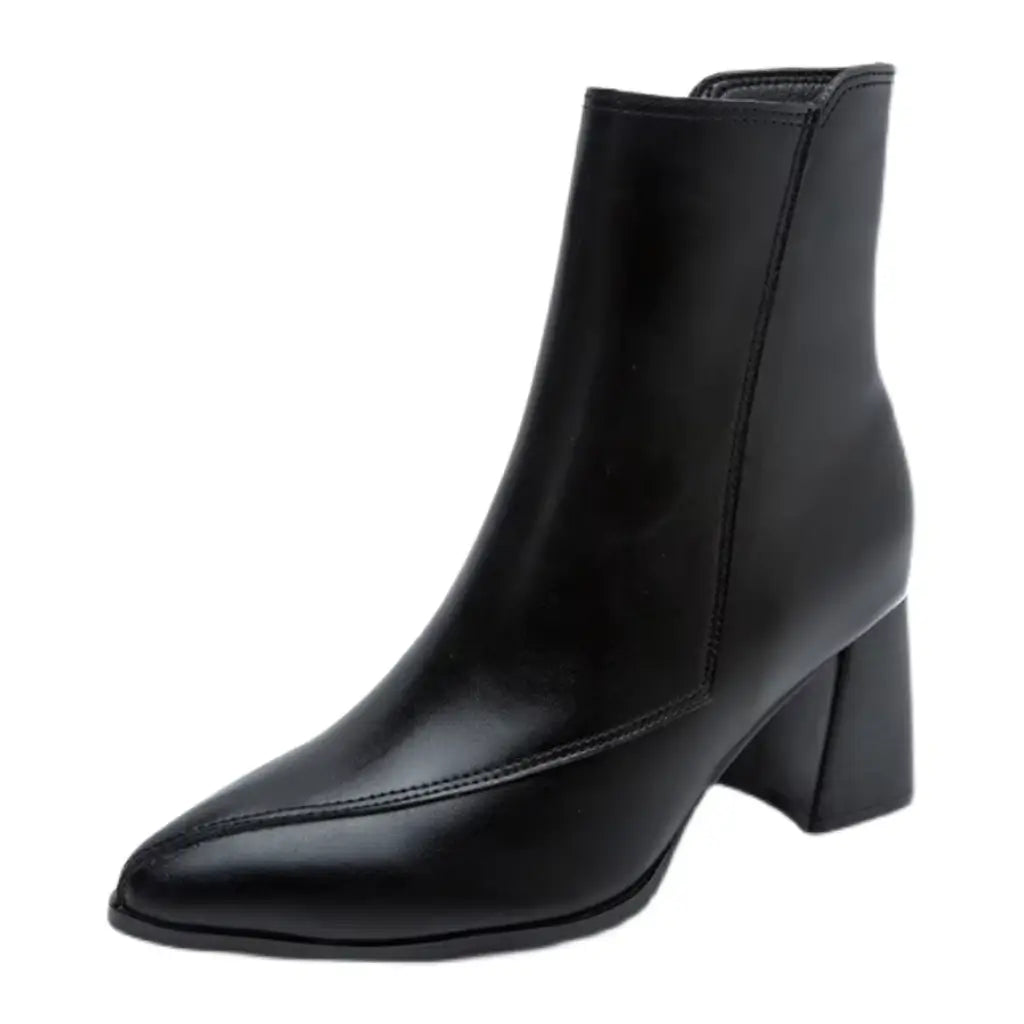 Bota Feminina de Couro com Salto Bico Fino