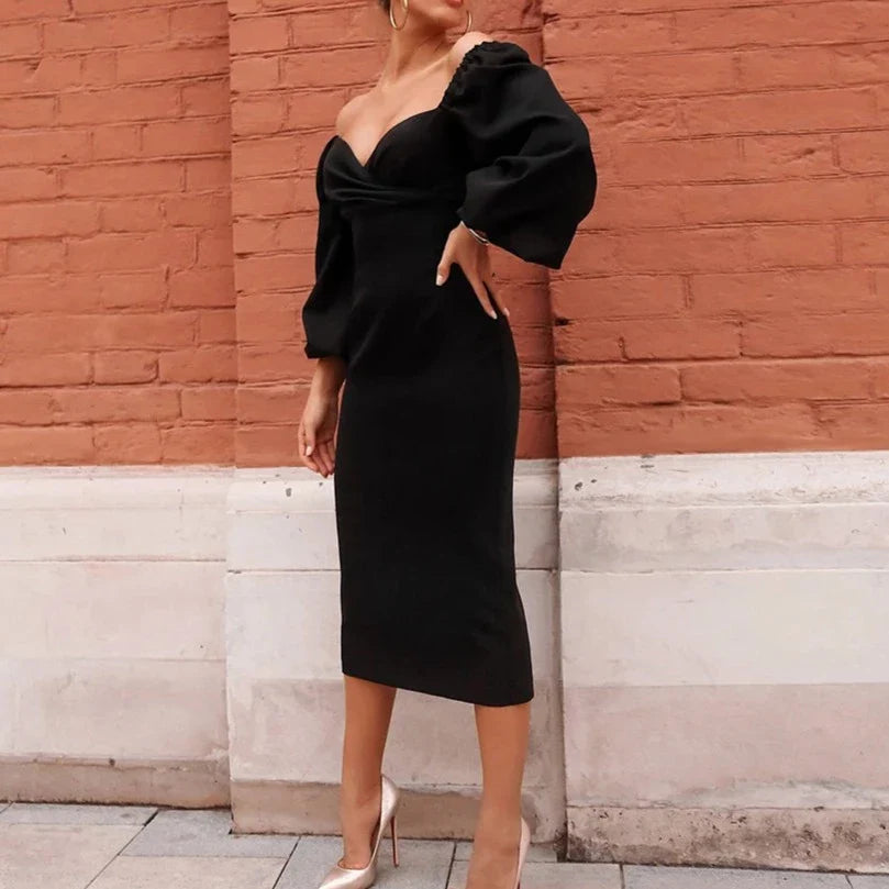 Vestido Midi com Manga Bufante