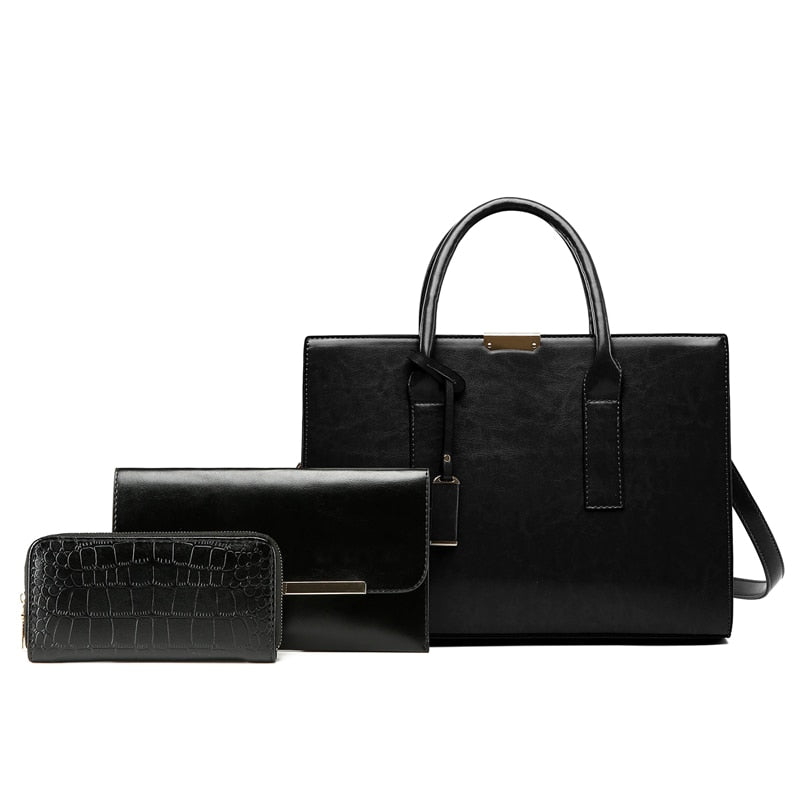 Conjunto Feminino em Couro Bolsa + 2 Carteira - Premium Bags