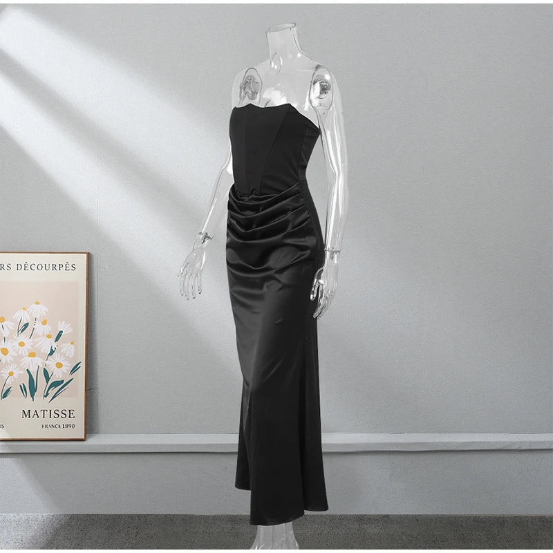 Vestido Longo Satin Preto