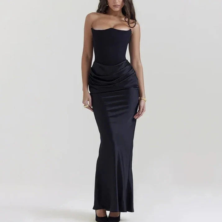 Vestido Longo Satin Preto