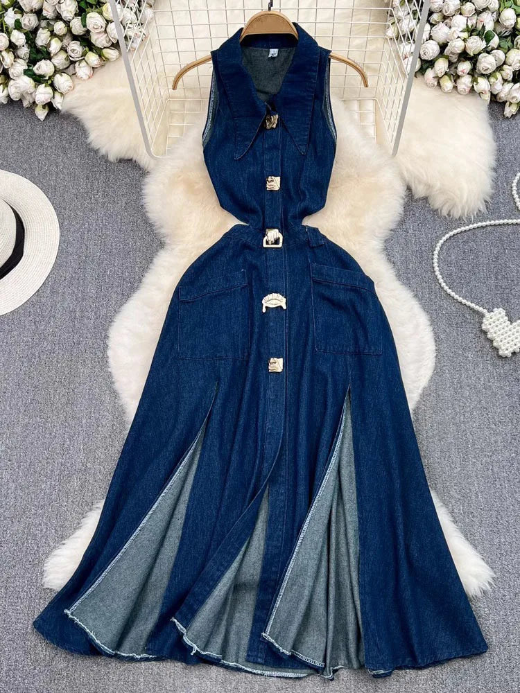 Vestido Longo Jeans Denim