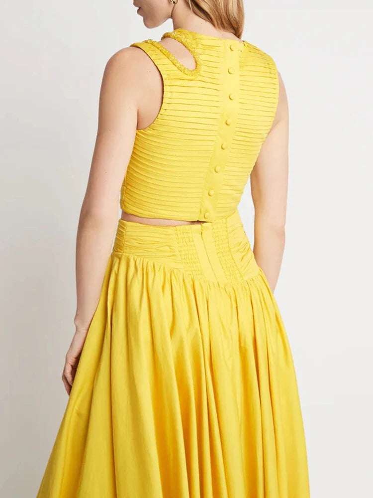 Vestido Longo Esmeralda Plissado