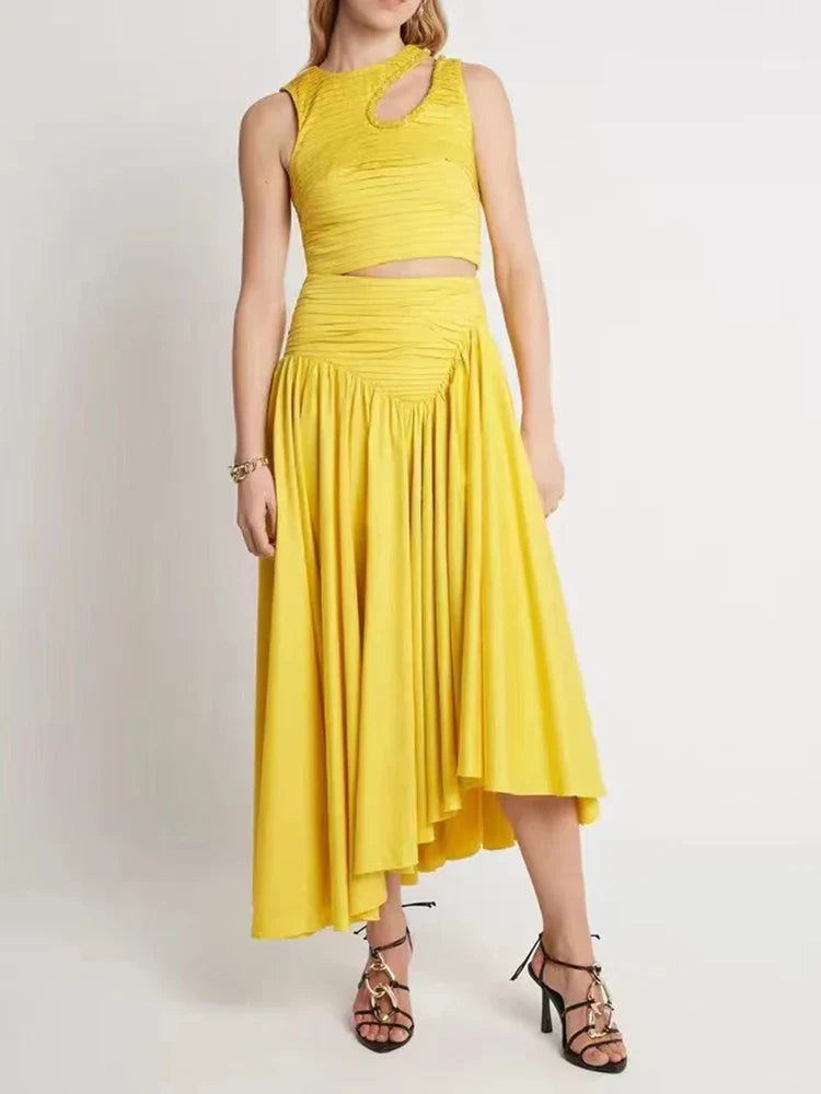 Vestido Longo Esmeralda Plissado