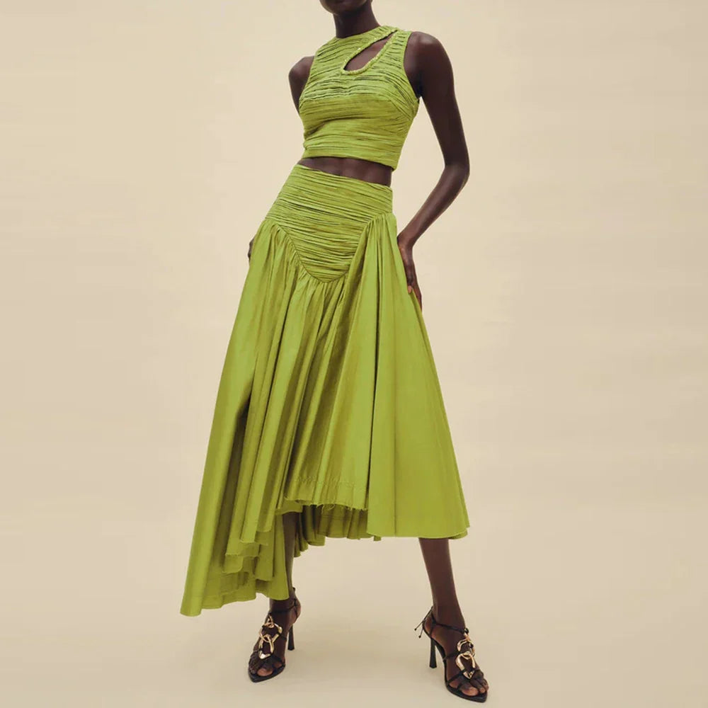 Vestido Longo Esmeralda Plissado