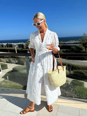 Vestido Longo Branco Rosas