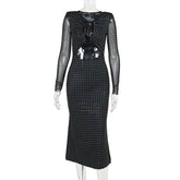 Vestido Longo com Glitter e Recortes