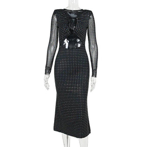 Vestido Longo com Glitter e Recortes