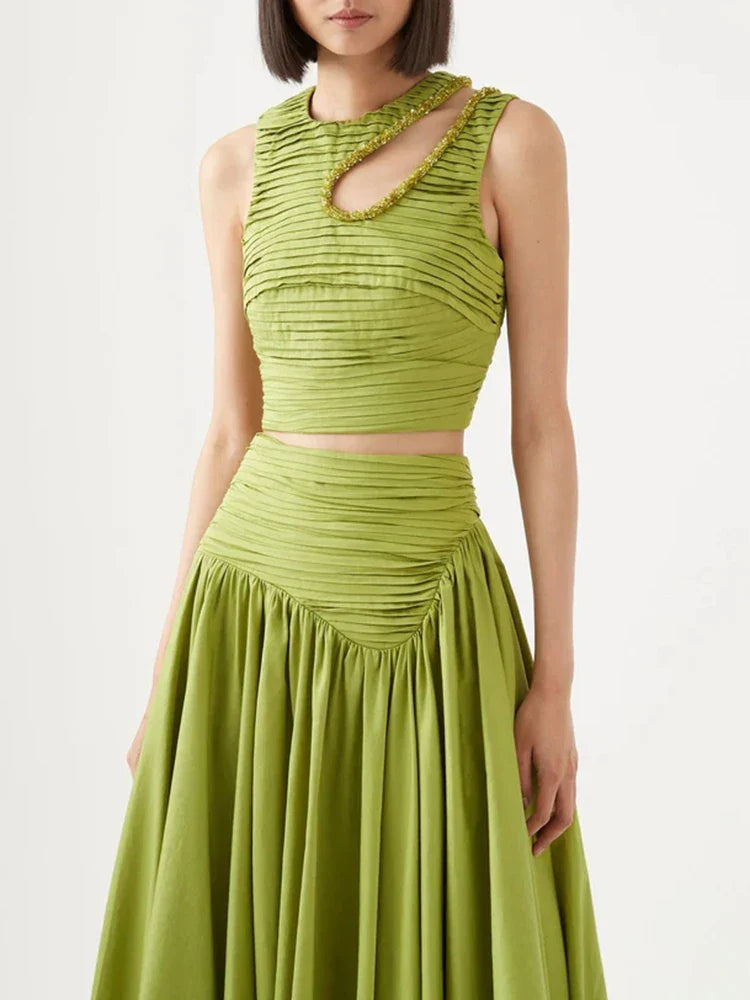 Vestido Longo Esmeralda Plissado