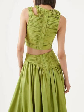 Vestido Longo Esmeralda Plissado