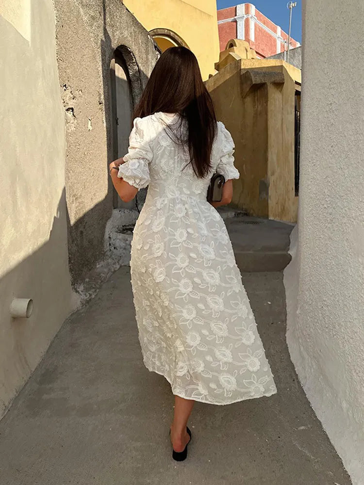 Vestido Longo Branco Rosas