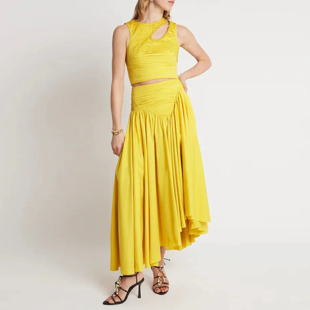 Vestido Longo Esmeralda Plissado