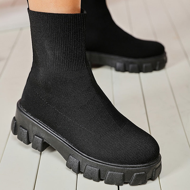 Bota Feminina Knit Plataforma Paris