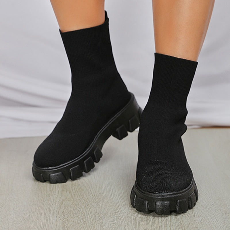 Bota Feminina Knit Plataforma Paris