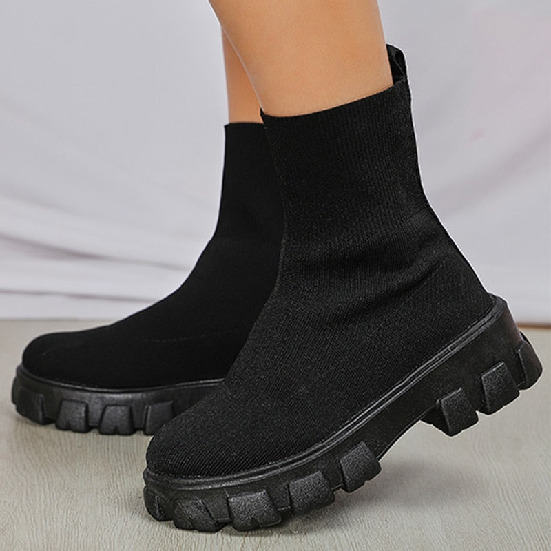 Bota Feminina Knit Plataforma Paris