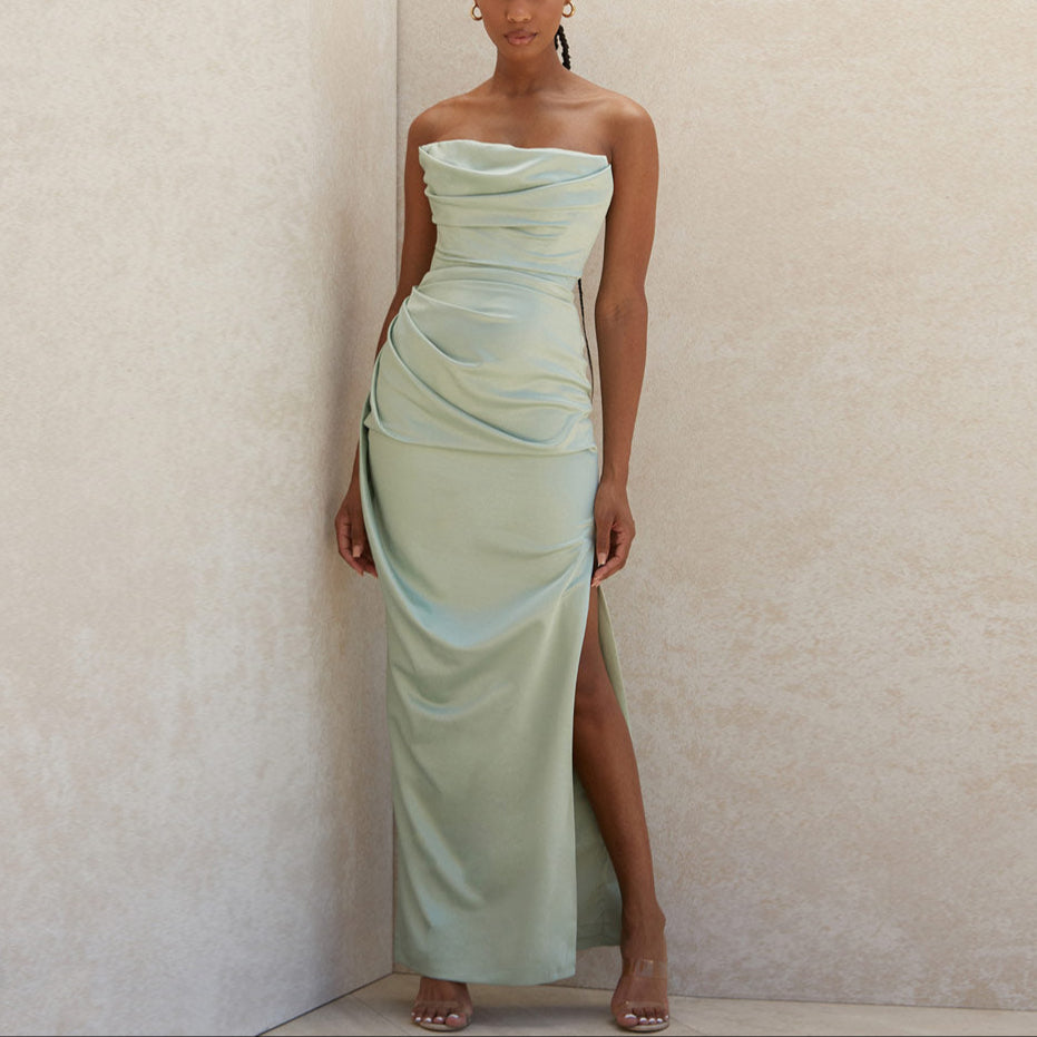 Vestido Longo Satin Bandeau